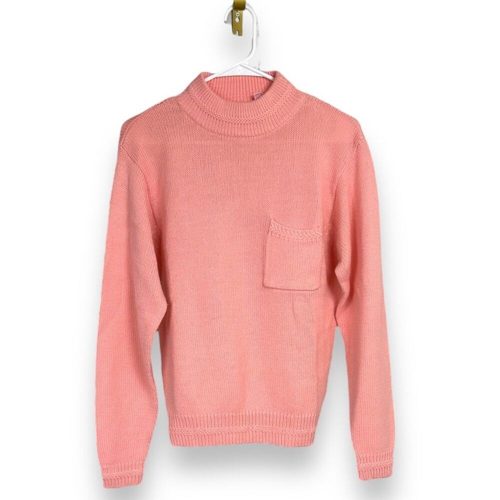Vintage soft pink 80s style American Weekend Sweater with pocket size Small